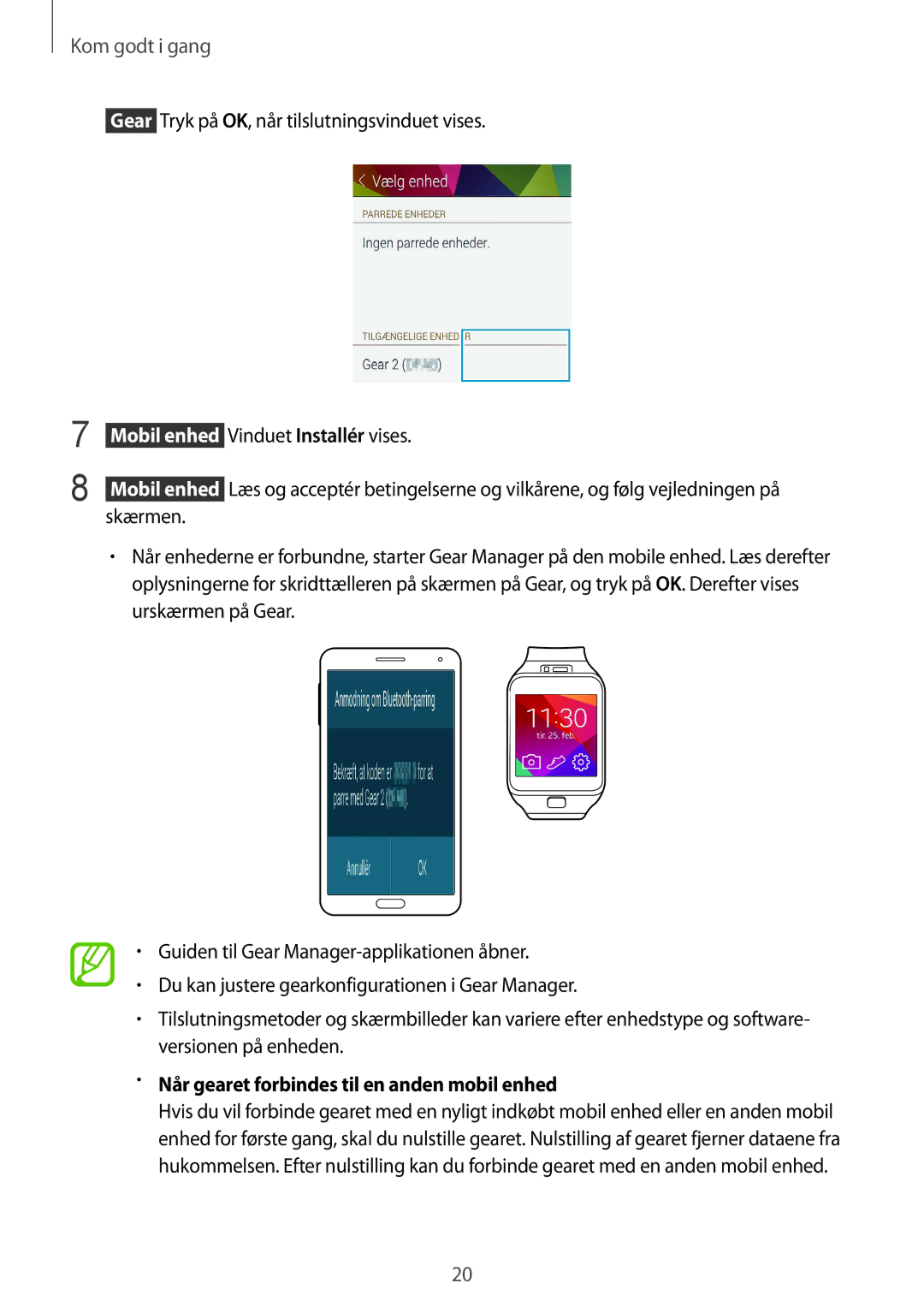 Samsung SM-R3800VSANEE, SM-R3800GNANEE  Mobil enhed Vinduet Installér vises, Når gearet forbindes til en anden mobil enhed 